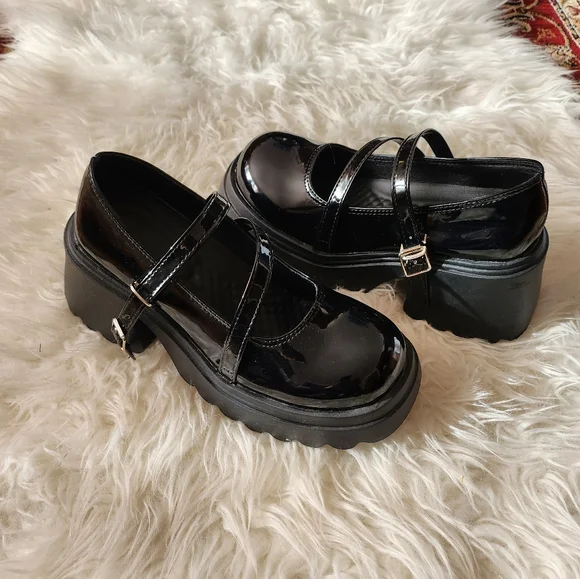 Black Faux Leather Platform Shoes - Picture 7 of 13